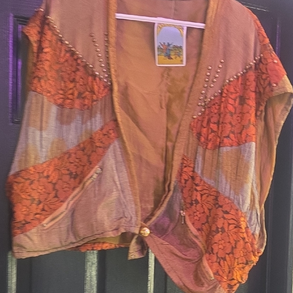 Women's Vintage Multicolor Vest with Studded Detail